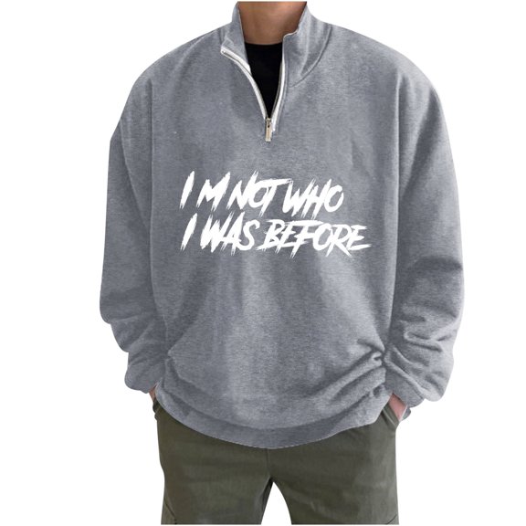 skpabo Men's Jumpers Warehouse Mens Letter Print Pullover Half Zip Stand Collar Fleece Sweatshirts Casual Loose Fit Sweater Long Sleeve Tops No Hood M-3XL