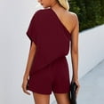 thumbnail image 6 of KBODIU Jumpsuits for Women Solid Color One Shoulder SLoose Fitting Casual One-piece Shorts Rompers Bodysuit for Women Wine L, 6 of 6