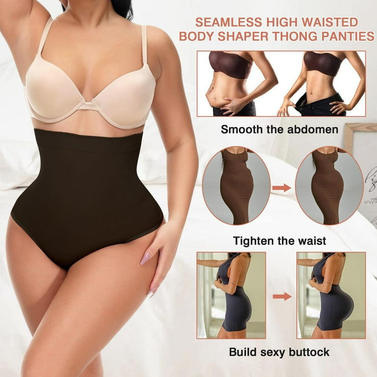 Every-Day Tummy Control Thong Shapewear for Women High-Waist Seamless  Shaping Thong Panties Body Shaper Underwear (Black,M)