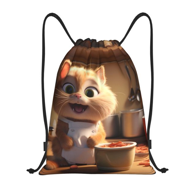Fotbe Cartoon Cooking Cat Bolsa Mochila con Cordón Estampada, Bolsa de Gimnasio Deportiva, Bolsa Cinch, Bolsa con Cordón para Hombres y Mujeres-Medium