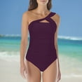 thumbnail image 2 of JIAYUE Women Swimsuit Sets One-Shoulder Asymmetrical Neck Solid Color Two Piece Gathering Tankini Sexy High Waist Bikini Split Skirt Pool Female Swimwear, 2 of 5