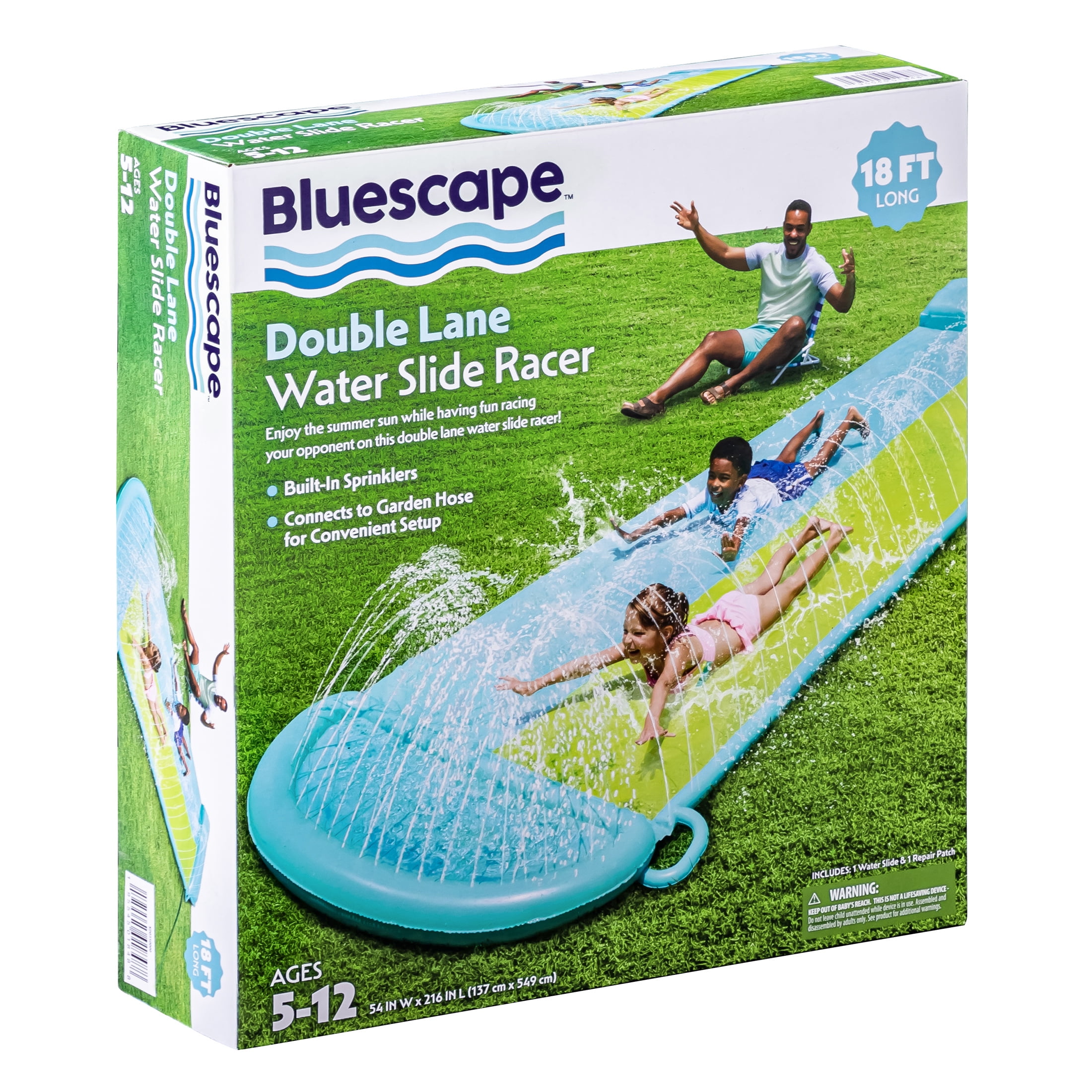 Bluescape 18ft Blue Double Lane Water Slide Racer, with Sprinklers, Age 5 to 12, Unisex