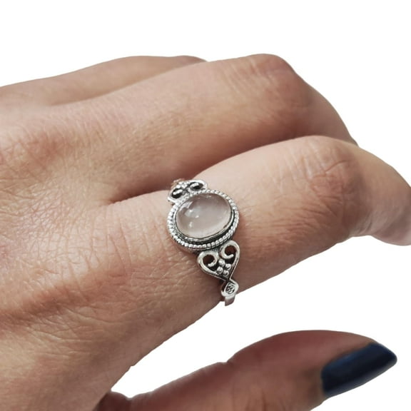 Natural Rose Quartz Ring, Rose Quartz Gemstone Ring, Tiny Bohemian Ring, 925 Sterling Silver, Designer Womens Ring, Christmas Thanksgiving, Handmade Statement Jewelry, Natural Quartz