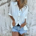 thumbnail image 5 of Clearance! Hassda Women's Spring/Summer Solid Color Button Down Five Quarter Sleeve Lapel Shirt Linen Shirts for Women Plain Shirts for Women Tops for Women Trendy White L, 5 of 6