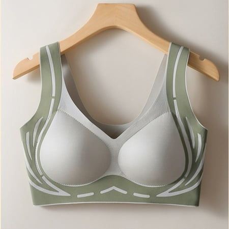 PRORMOOW Women s Sports Bras  Womens Seamless Bra  Plus Size Bras  Wireless Bras  Push Up Bras  Women s Large Size Seamless Steel Ring Sports Gathering Fixing Cup Bra  Mint Green  38