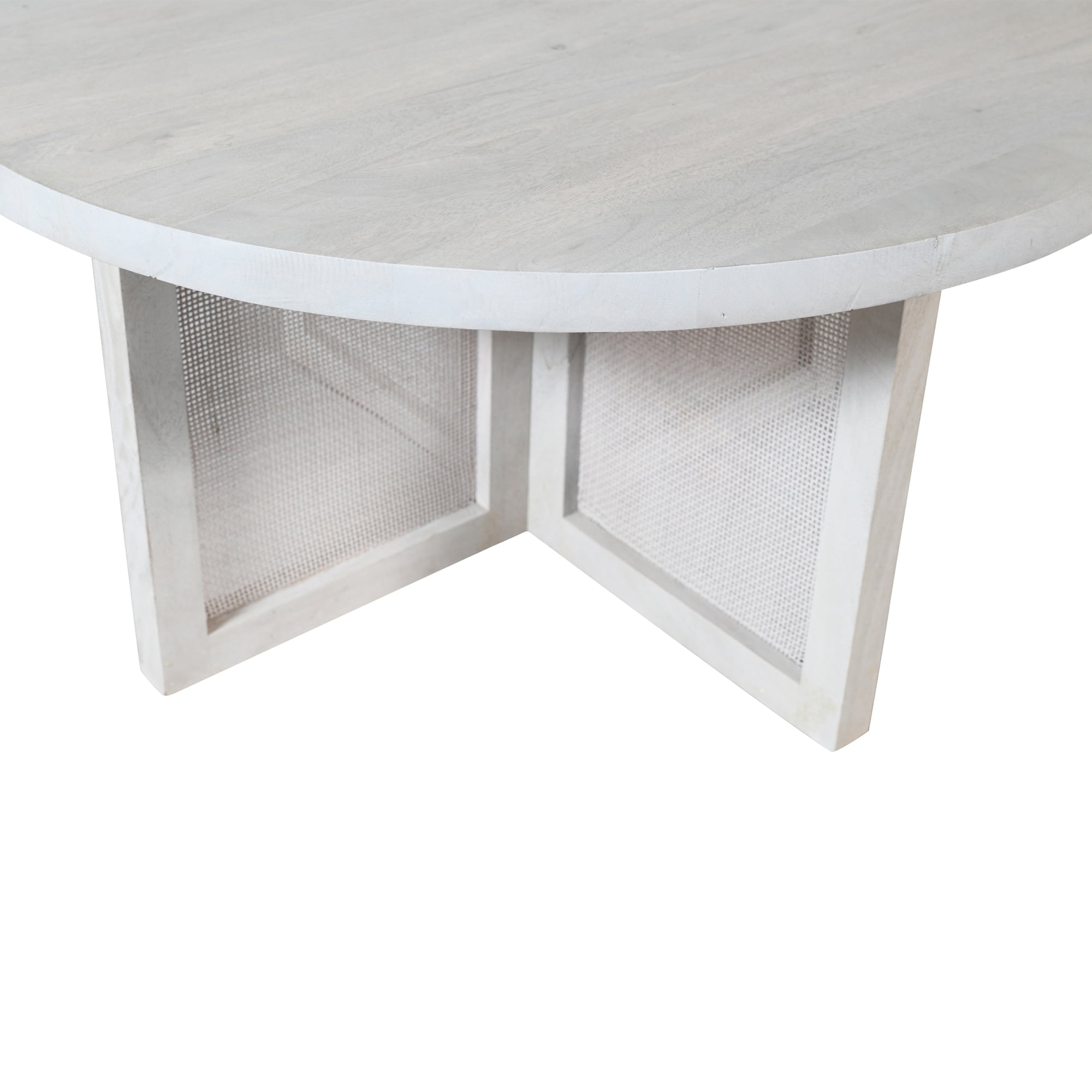 Ox Bay Theodore 36" Round Wood Coffee Table with Cane Screen Base, Whitewashed Finish