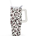 thumbnail image 2 of 40oz Fashion Leopard Pattern Stainless Steel Flip Straw Tumbler Spill Proof Travel Cup Double Wall Vacuum Insulated Coffee Mug with Top Handle, 2 of 6