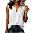 thumbnail image 3 of ClodeEU Women's Sleeveless V Neck Button Down Blouse,Casual Solid Color Linen Blend Tank Top White,Women's Plus M, 3 of 6