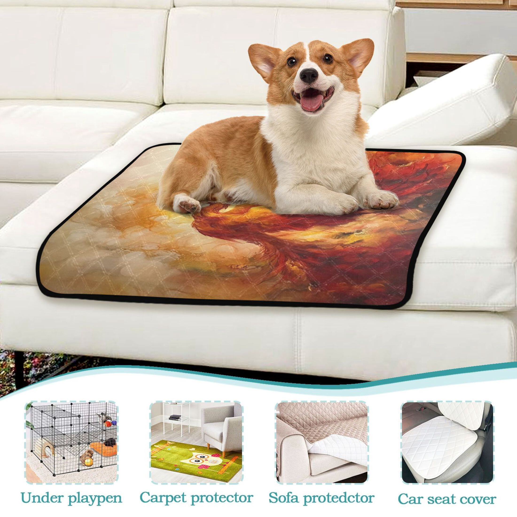 Qxltty Fire Phoenix Pattern Cat litter Pads Pet Set of 3 Diaper Mats Center Anti-leakage Layer Absorbent Soft and Comfortable