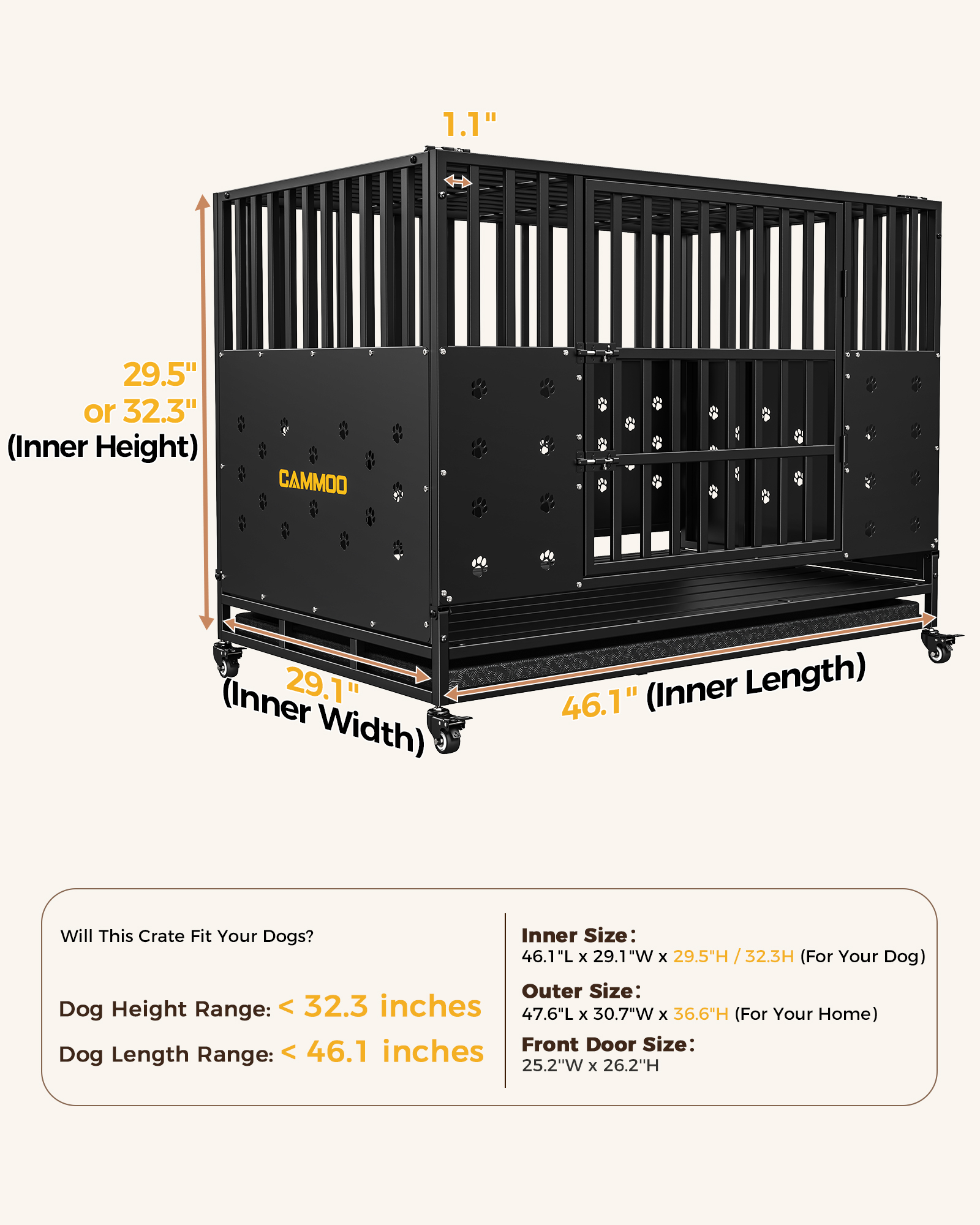 CAMMOO 48-Inch Foldable Heavy Duty Dog Crate for Large Dogs photo 8