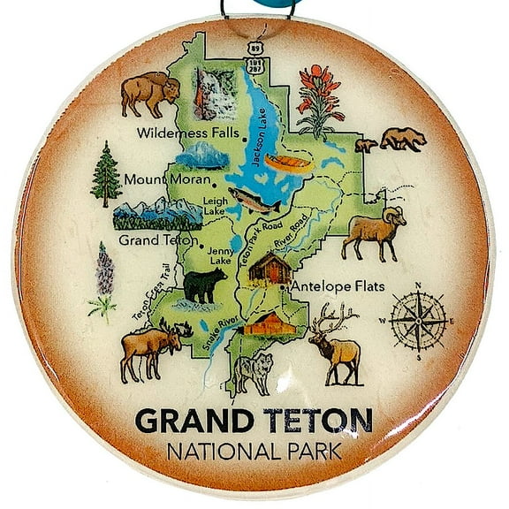 Grand Teton National Park Ornament Christmas Tree Ornament - Art Glass Light Catcher Map Hanging Decoration