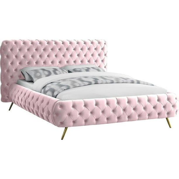 Anger ekstremister replika Meridian Furniture Delano Solid Wood Tufted Velvet Queen Bed in Pink -  Walmart.com