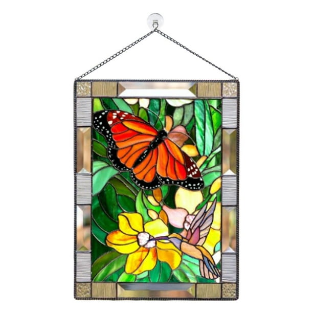 2x Acrylic Stained Glass Window Panels Stained Glass Flower Pattern Window  Panel 8x6 Inches Handcrafted Home Decortion Panel - Butterfly 