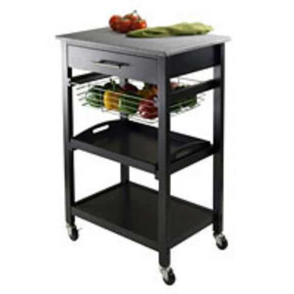 Contemporary Home Living 28.50” Black and Gray Utility Cart with Granite top