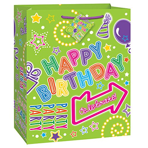 Green Neon Happy Birthday Gift Bag