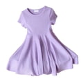 thumbnail image 3 of lnmuld Girls' Short Sleeve Rib Knit Solid Color Dress Toddler Kids Summer Casual Party Comfortable Outfit Color:Purple,Size:6-7 Years, 3 of 5