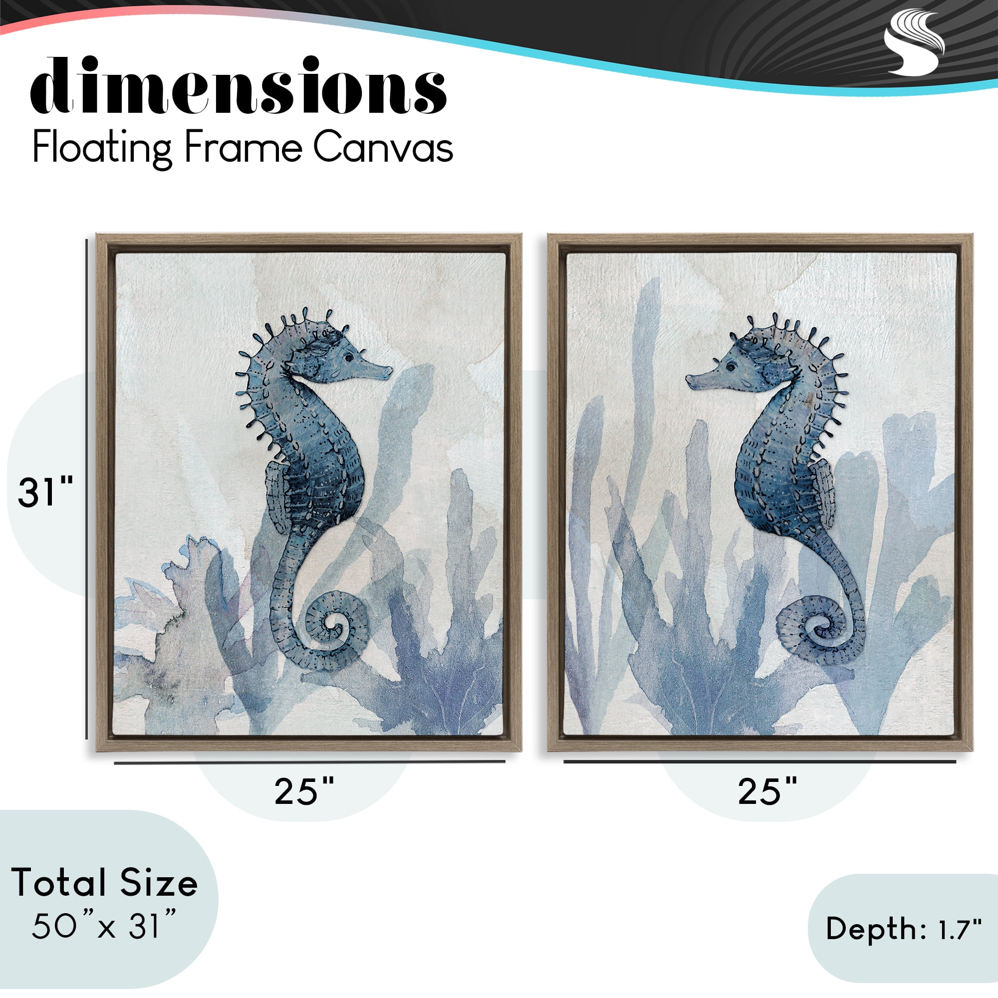 Stupell Industries Impressions of Seahorses 2 Piece Brown Framed Floater Canvas Set, design by Susan Jill