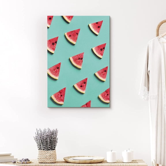 PixonSign Canvas Print Wall Art Watermelon Slices in Rows Fruit Family Photography Modern Art Decorative Elements Closeup Colorful Multicolor Ultra for Living Room, Bedroom, Office - 24"x36"