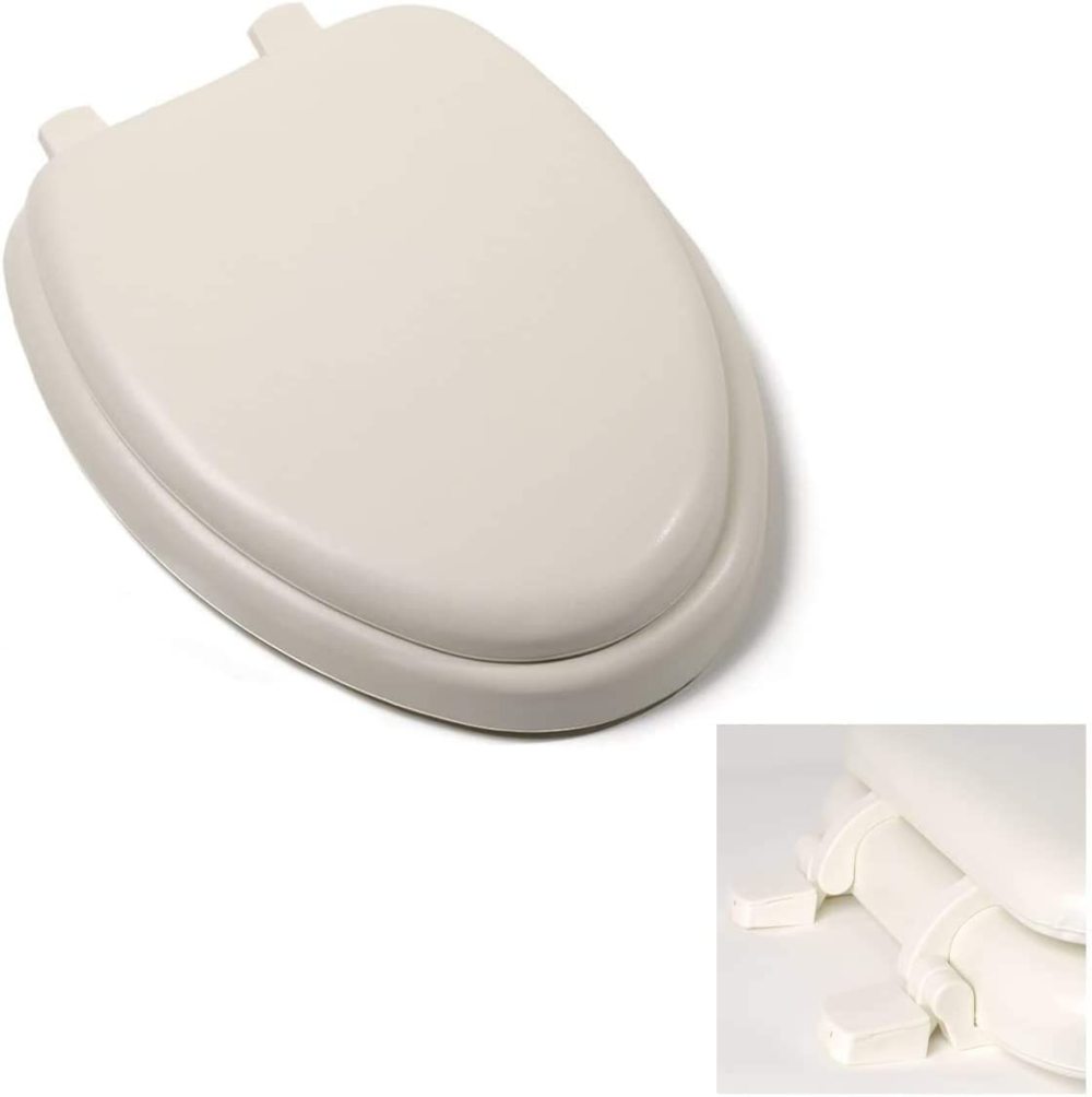 Deluxe Bone Elongated Soft Cushioned Padded Toilet Seat with Closed