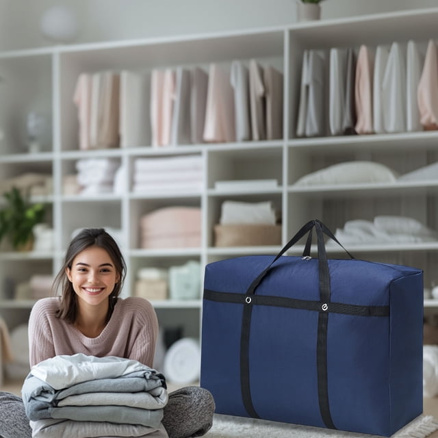 Bolsa de almacenamiento para mudanza y embalaje | Organizador de gran capacidad de tela Oxford | Robusto Portaequipajes Azul Listo para Cargar | 84x49x37cm | Capa de compresión | Mango | 1 pieza