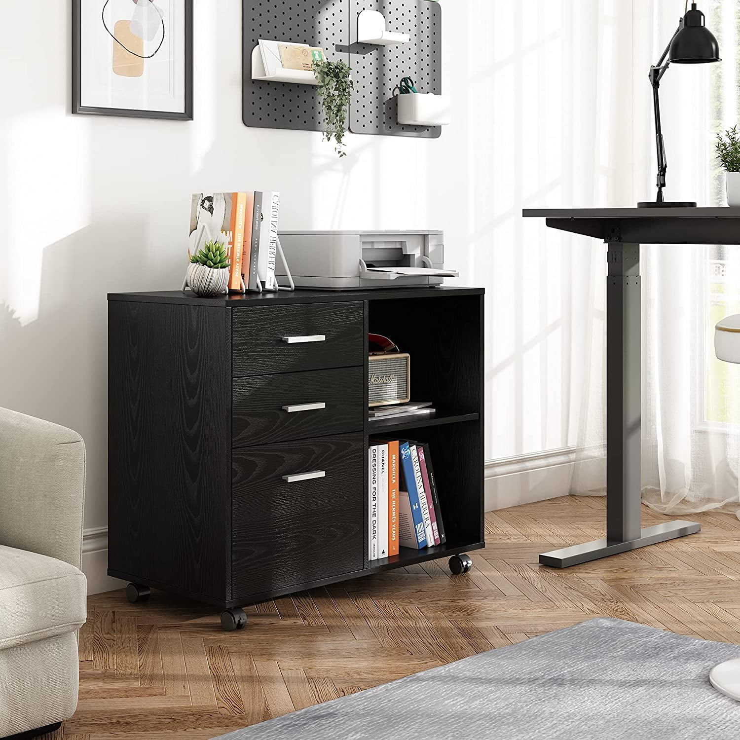 Modern Wood File Mobile Lateral Filing Printer Stand