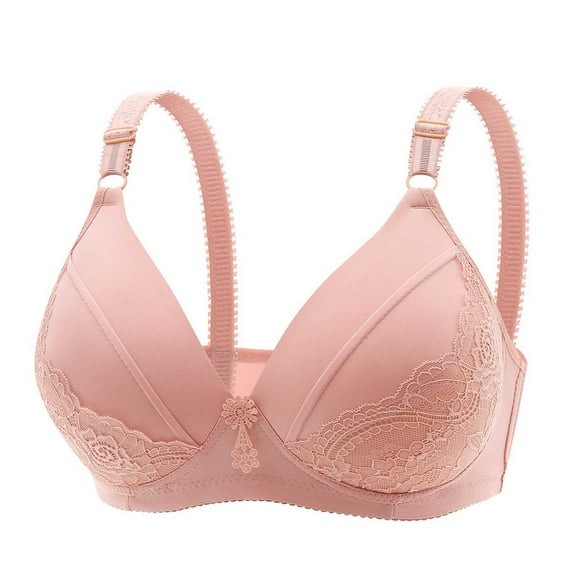 Bras for Women Plus Size Non Steel Ring Soft Breathable Cotton Adjustable Strap Ladies Thin Bras Pink XL