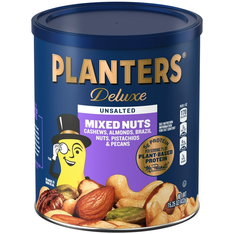 PLANTERS Deluxe Unsalted Mixed Nuts, Party Snacks, Plant PLANTERS Deluxe Unsalted Mixed Nuts, Party Snacks, Plant