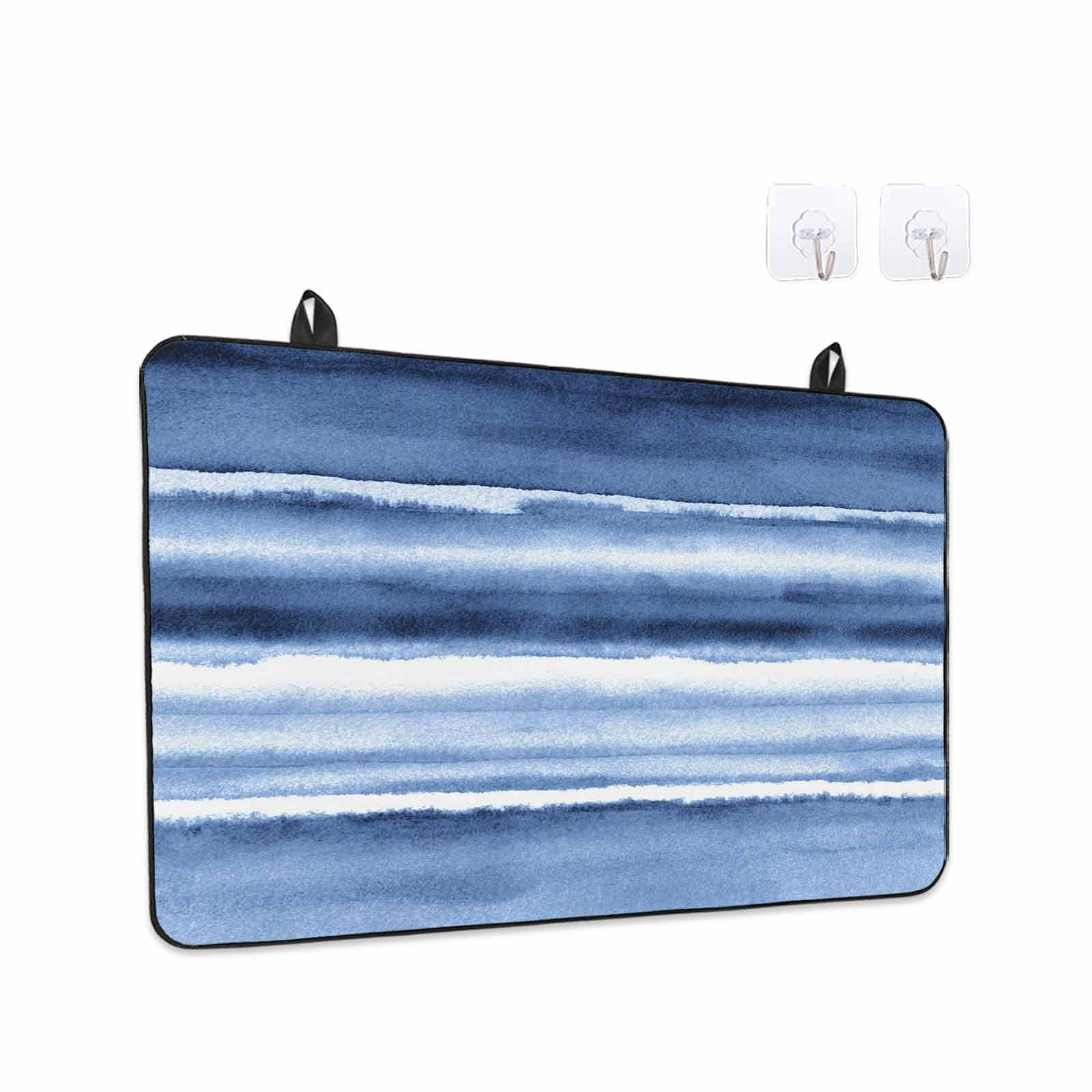 Blue Stripes Stove Top Cover for Electric Stove, Heat-proof & Non Slip Glass Top Stove Cover Protector, Watercolor Retro Ombre Abstract Tie Dye Art Kitchen Flat Cooktop Rubber Mat 24x21 Inches