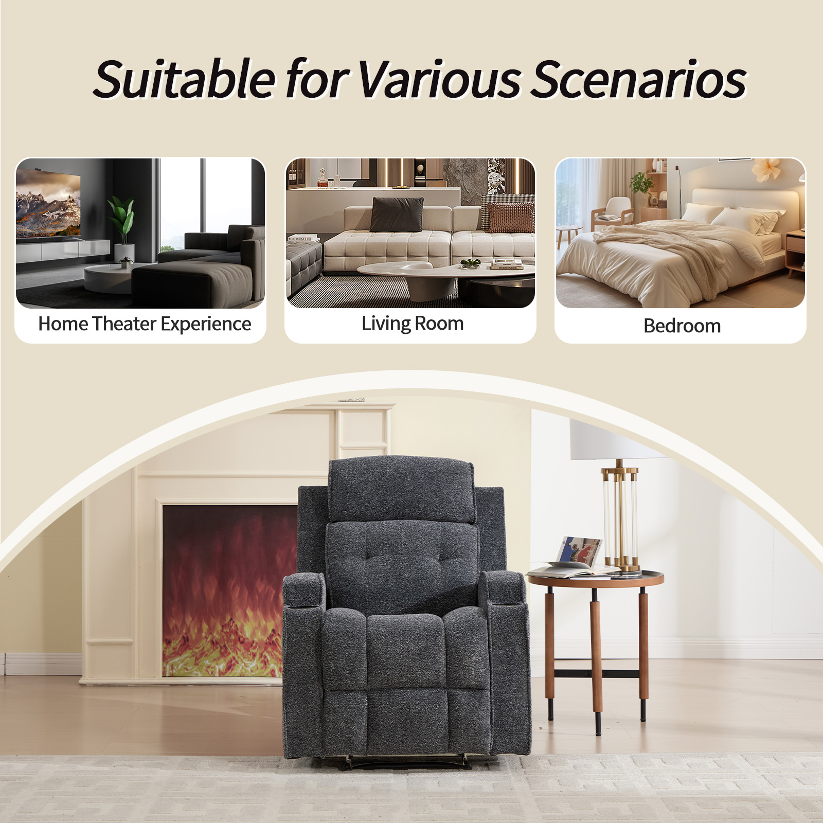 Bonzy Home Fabric Manual Recliner Chair — Modern Single-Seat Recliner with Padded Armrests & Backrest for Living Room & Bedroom