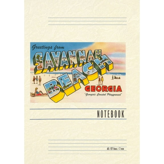 Vintage Lined Notebook Greetings from Savannah Beach (Paperback)