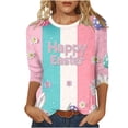 thumbnail image 2 of Ounisa Womens 3/4 Sleeve T Shirt Crew Neck Easter Bunny Printed Pullover Loose Fit Casual Spring Trendy Tops S-3XL, 2 of 7