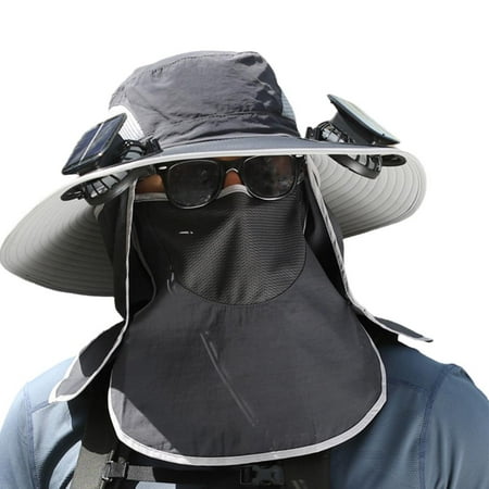 Men Sun Hat with 2 Solar Fan Fishing Hats Wide Brim Sun For Summer Hat Cam R8Q5