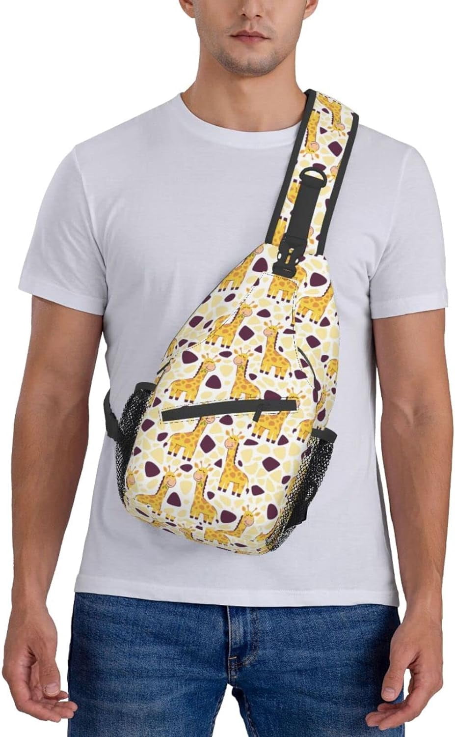 Cute Giraffe Pattern Sling Bag Crossbody Hiking Travel Chest Bags Backpack Shoulder Daypack for Women Men