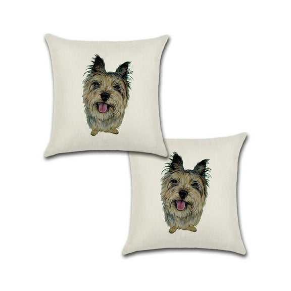 Silky Terrier Dog Design Cotton Linen Fabric Pet Portrait Decorative Indoor / Outdoor Throw Pillow Cover Set of Pillow Covers 18x18