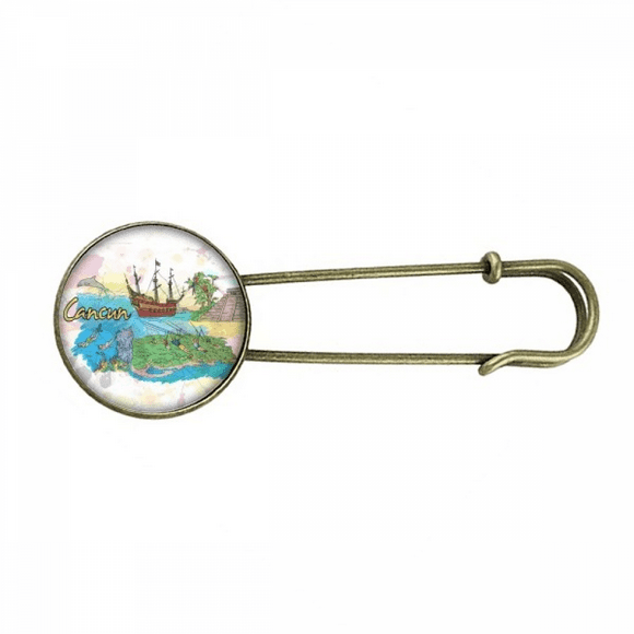Cancun Mexico Island Mayan Temple Retro Metal Brooch Pin Clip Jewelry