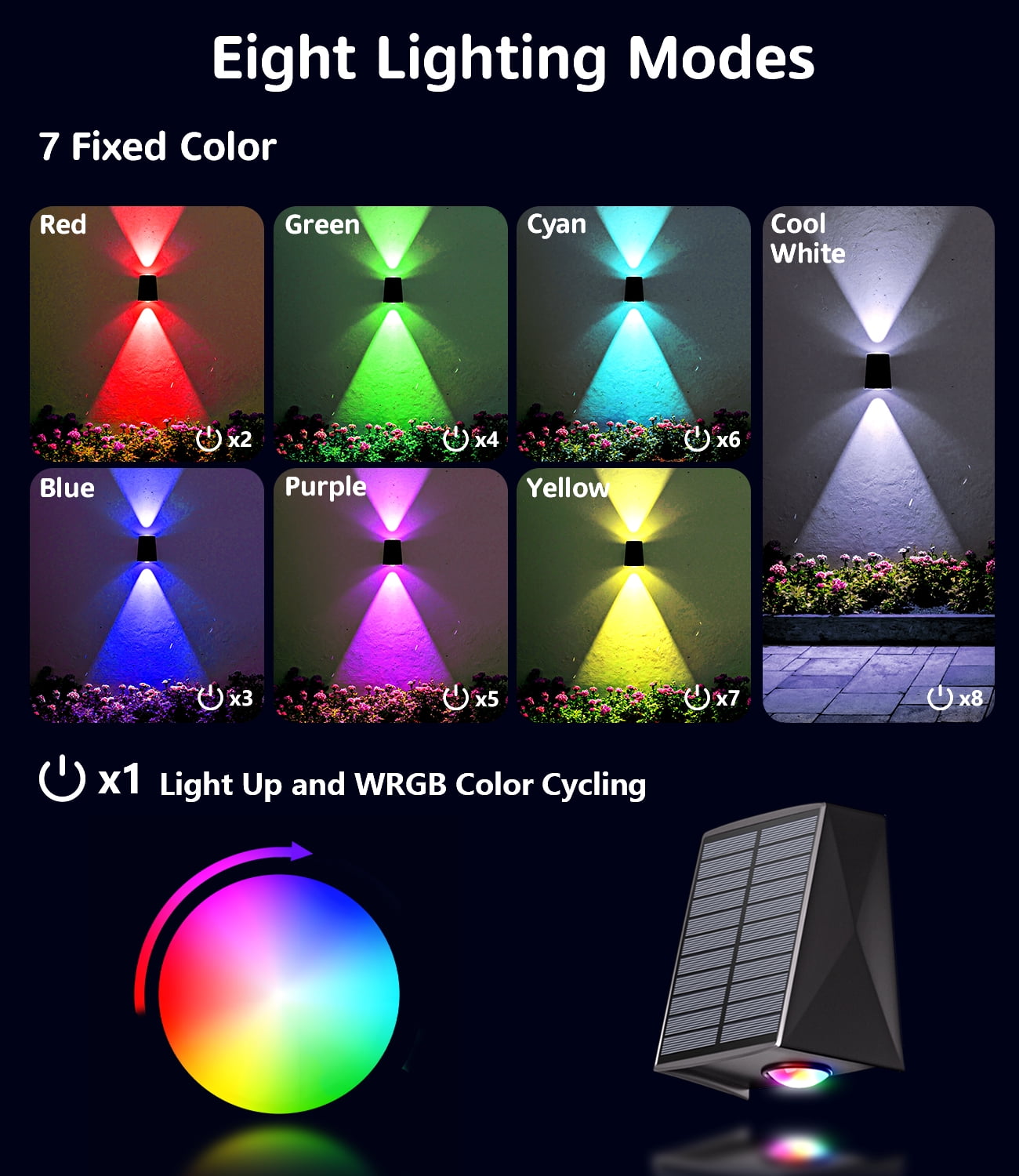 6 Pack RGB Solar Wall Lights Outdoor Waterproof Up and Down Color Changing LED Sconce Lamp for Fence, House, Patio, Porch, Yard, Garden, Garage, Easy to Install for Security and Decorative Lighting