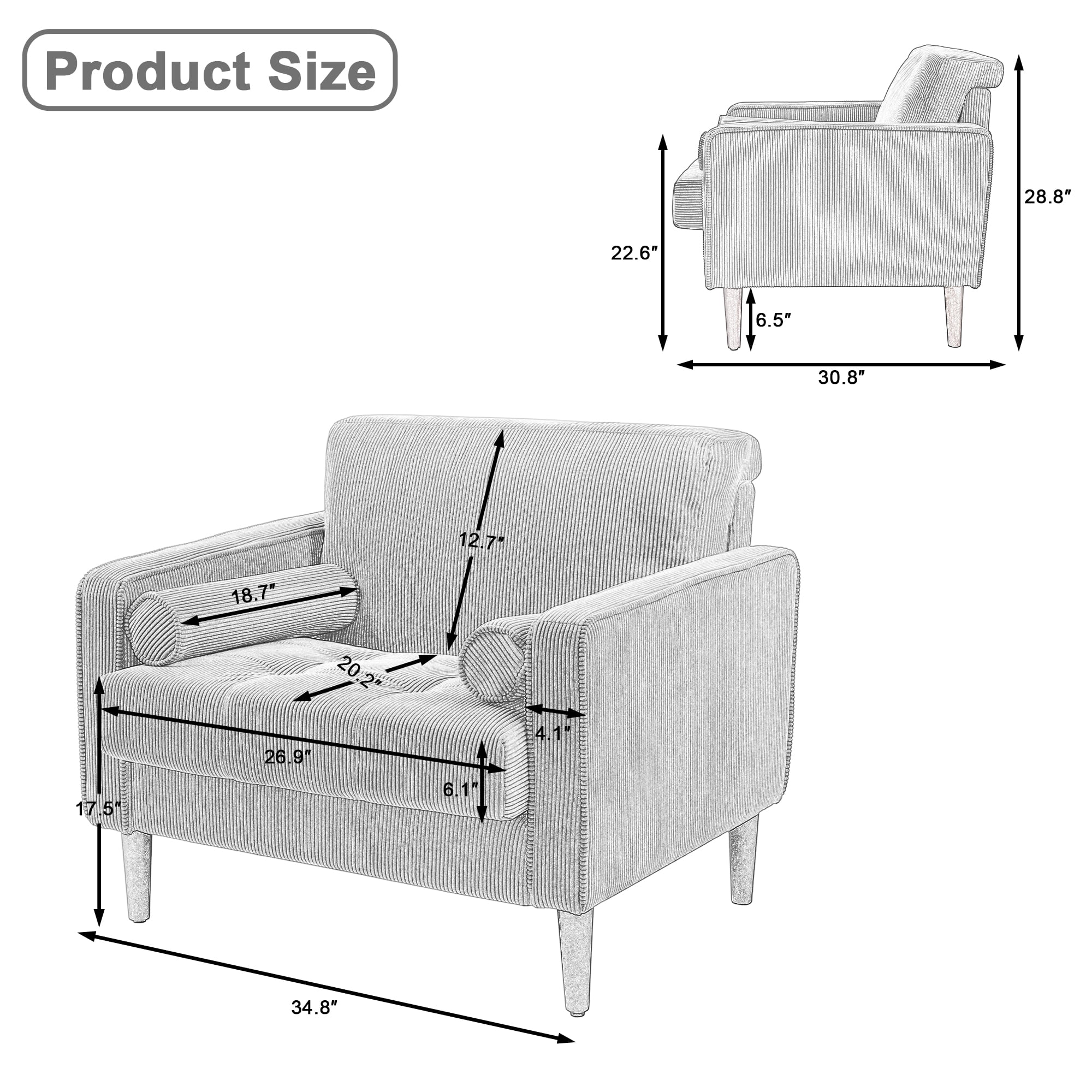 UIXE Oversized Accent Chair Corduroy Fabric Modern Armchair with Large Seat for Living Room Bedroom Reading, Navy Blue