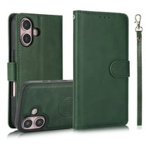 Wallet Case for iPhone 16, 2 In 1 PU Leather Flip Phone Case with Detachable Magnetic TPU Inner, Kickstand Phone Cover with Card Slots & Wrist Strap for iPhone 16, Green