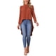 thumbnail image 2 of Tops de Alto y Bajo para Mujeres con Mangas Largas, Cuello Redondo con Abertura en la Espalda, Dobladillo Asimétrico, Blusa Casual Elegante M Rojo Ladrillo, 2 of 6