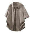 thumbnail image 5 of COSFO Plaid Mens Button Up Shirt Short Sleeve Summer Cotton Shirts Casual Collared with Pocket Loose Fit Tops, 5 of 9