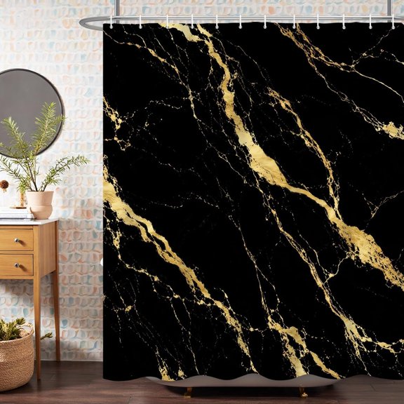 Black Gold Marble Texture Shower Curtain 71x71 inches