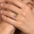 thumbnail image 4 of 18K Yellow Gold Plated Silver Pink Created Sapphire and White Moissanite Engagement Ring for Women (1.39 Cttw, Center 6MM, Gemstone September Birthstone, Available in Size 5, 6, 7, 8, 9), 4 of 6