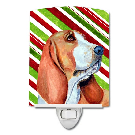 Caroline's Treasures LH9242CNL Basset Hound Candy Cane Holiday Christmas Ceramic Night Light, 6x4x3", multicolor