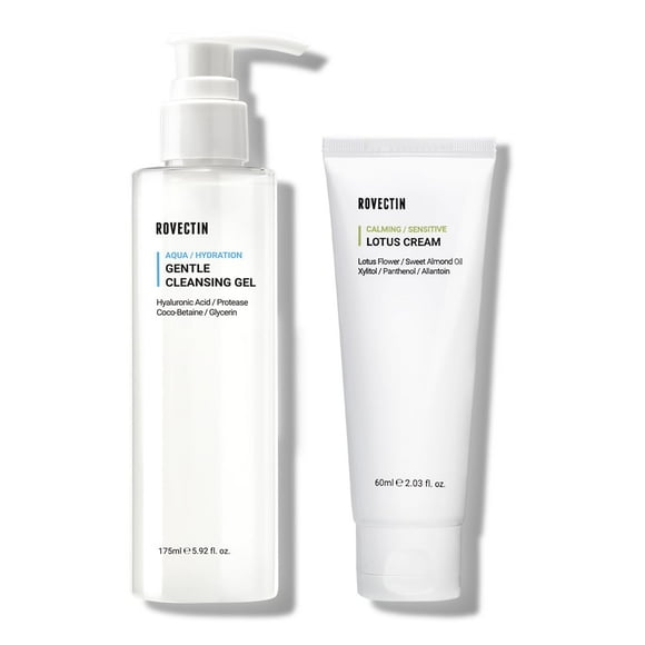 Skincare Bundle ROVECTIN Crema calmante con forma de loto, 62 ml, más gel limpiador acuático, 175 ml