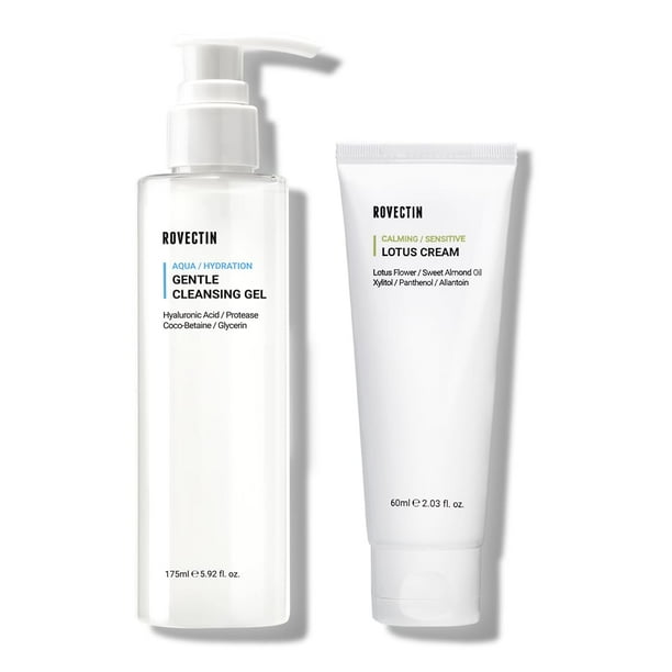 Skincare Bundle ROVECTIN Crema calmante con forma de loto, 62 ml, más gel limpiador acuático, 175 ml
