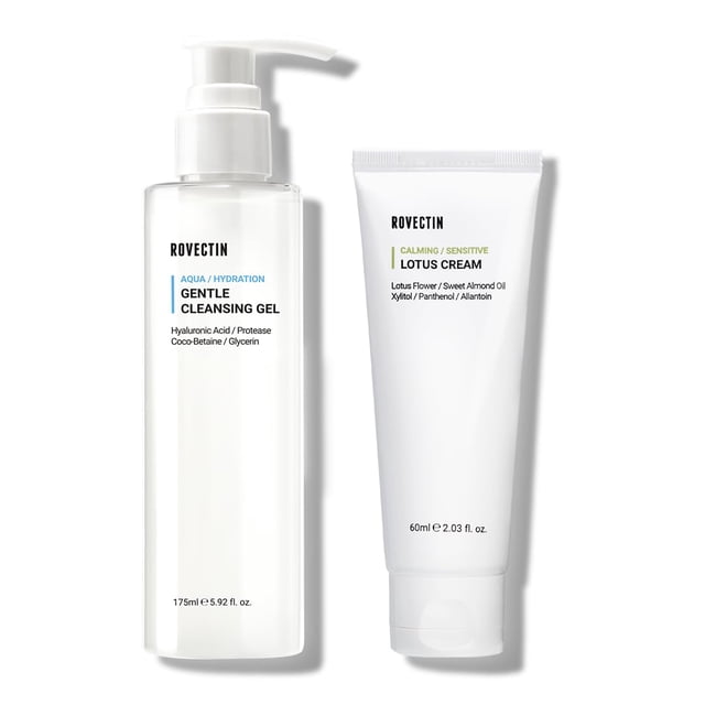 Skincare Bundle ROVECTIN Crema calmante con forma de loto, 62 ml, más gel limpiador acuático, 175 ml