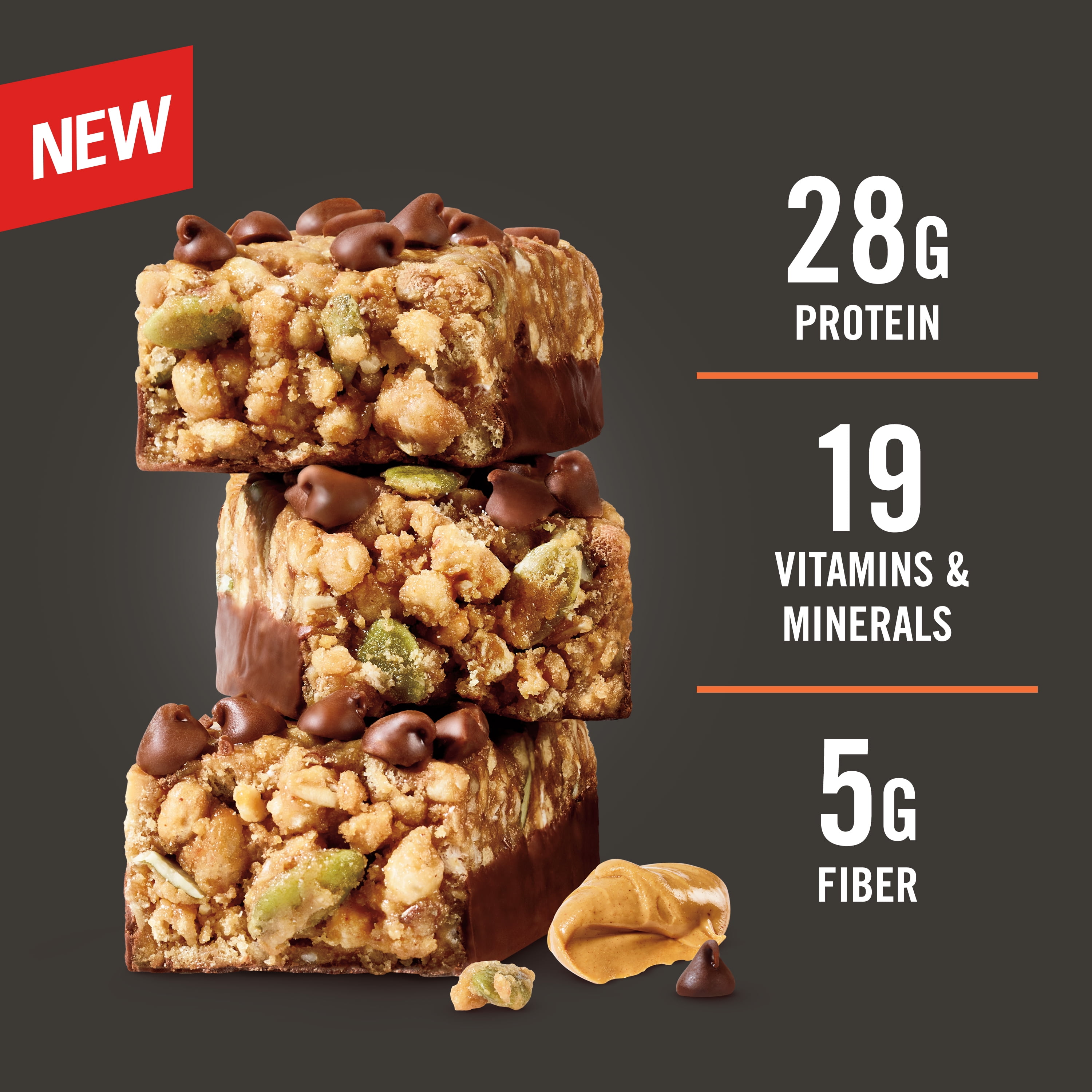 MET-Rx Big 100 High Protein Meal Replacement Bars, Granola Peanut Butter, 28g Protein, 3.52 oz, 4 Count