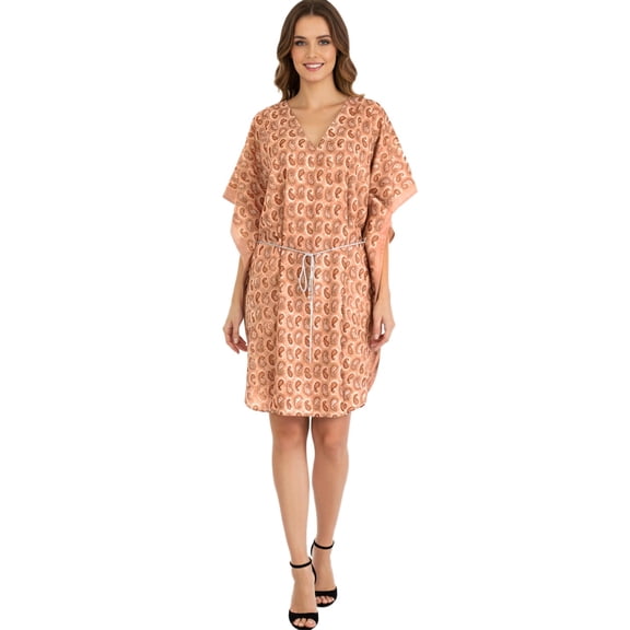HAPPY BAY Women's Summer Loose Caftan Mini Loungewear Tunics 2X-3X Mud, Pasley