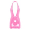 thumbnail image 3 of DPOIS Women's Shiny Leather Deep V Neck Backless Bodycon Dress Pink M, 3 of 7