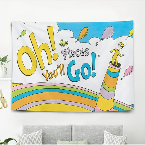 Oh, the Places You'll Go! Tapestry Poster Wall Hanging Art Decor for Living Room Bedroom Dorm Birthday Gift for Kids 60 x 40 inch